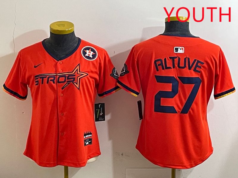 Youth Houston Astros #27 Altuve Orange Three generations Joint Name 2025 Nike MLB Jersey style 4125